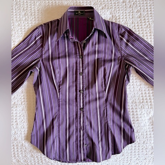 Etro Milano Women’s Purple Striped Cotton Button-Down Shirt Size 44 EU / US 8 M - Picture 12 of 14